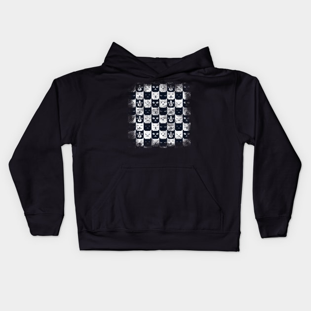 Black And White Checkerboard Cat Pattern Kids Hoodie by panco